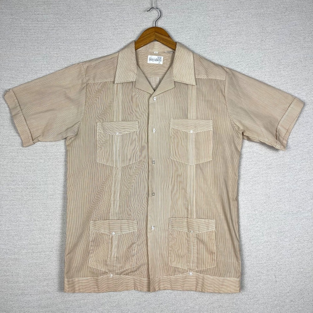 Vtg 90s Guayabera Button Up Mens XL Pinstripe Short Sleeve Retro Resort Cabana